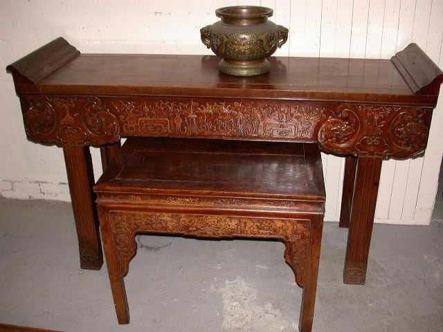Antique Chinese Altar Table & Matching Square Table